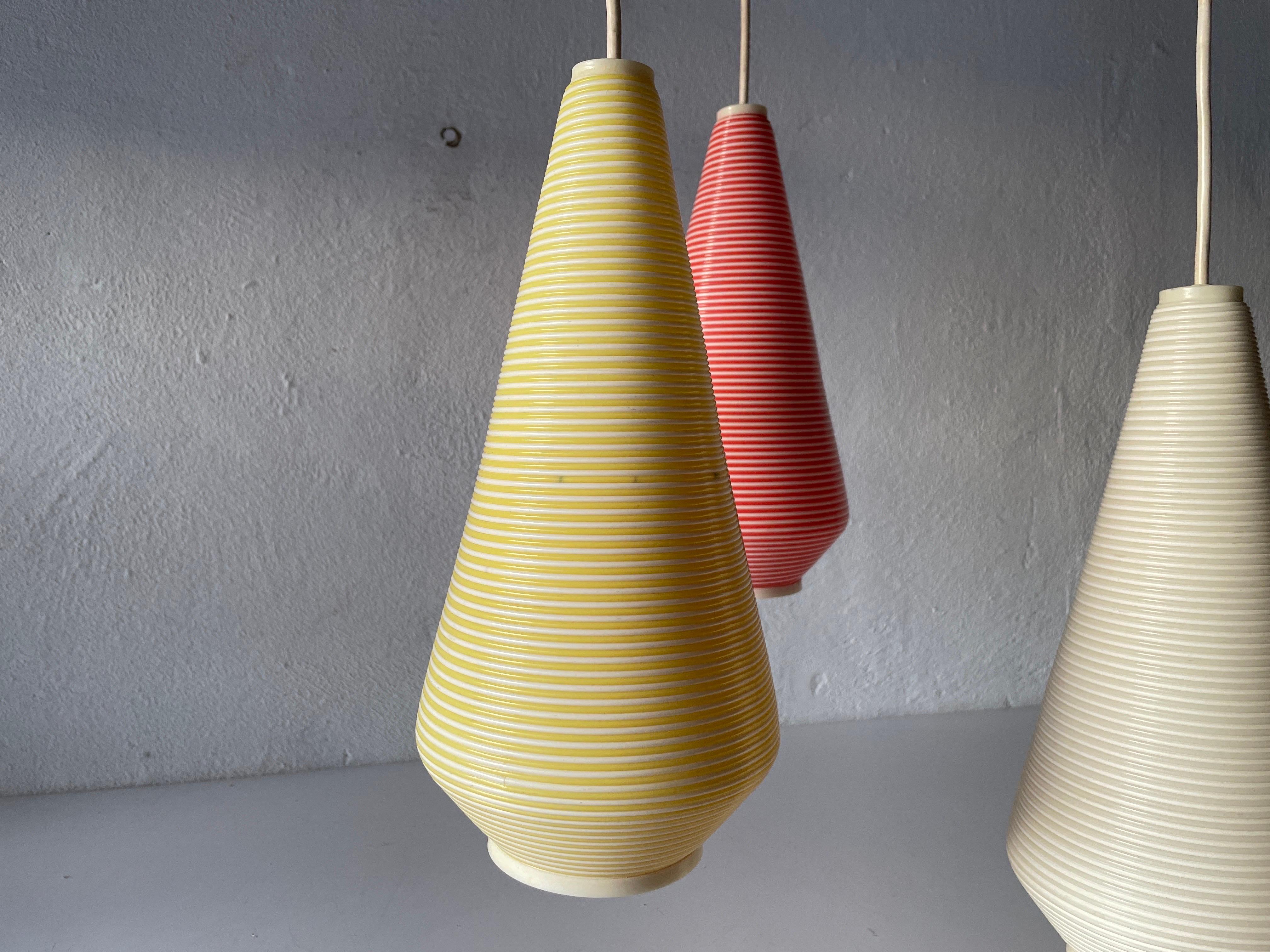 Triple Rotaflex Shade Pendant Lamp by Yasha Heifetz, 1960s, Germany In Good Condition For Sale In Hagenbach, DE