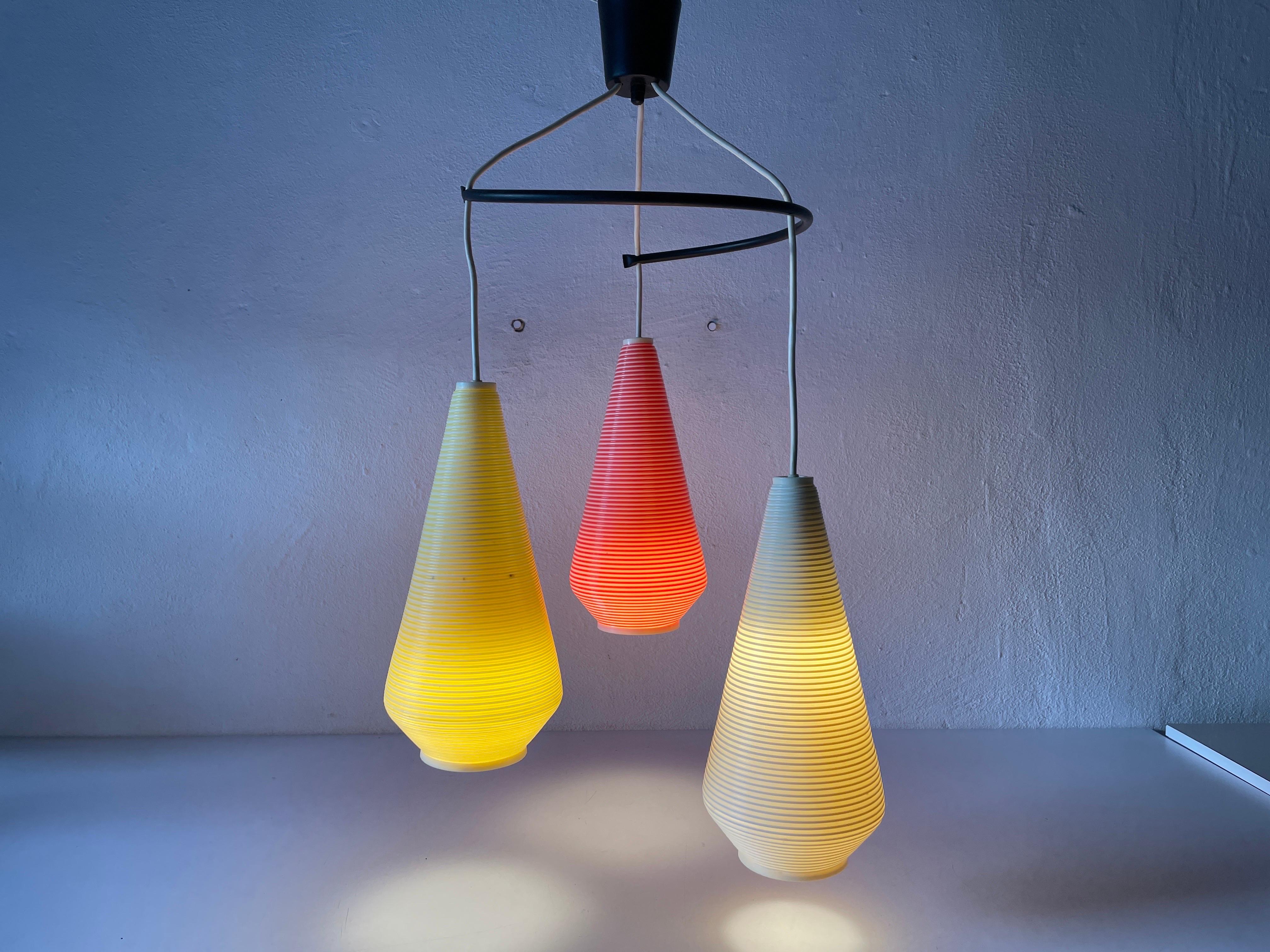 Triple Rotaflex Shade Pendant Lamp by Yasha Heifetz, 1960s, Germany For Sale 3