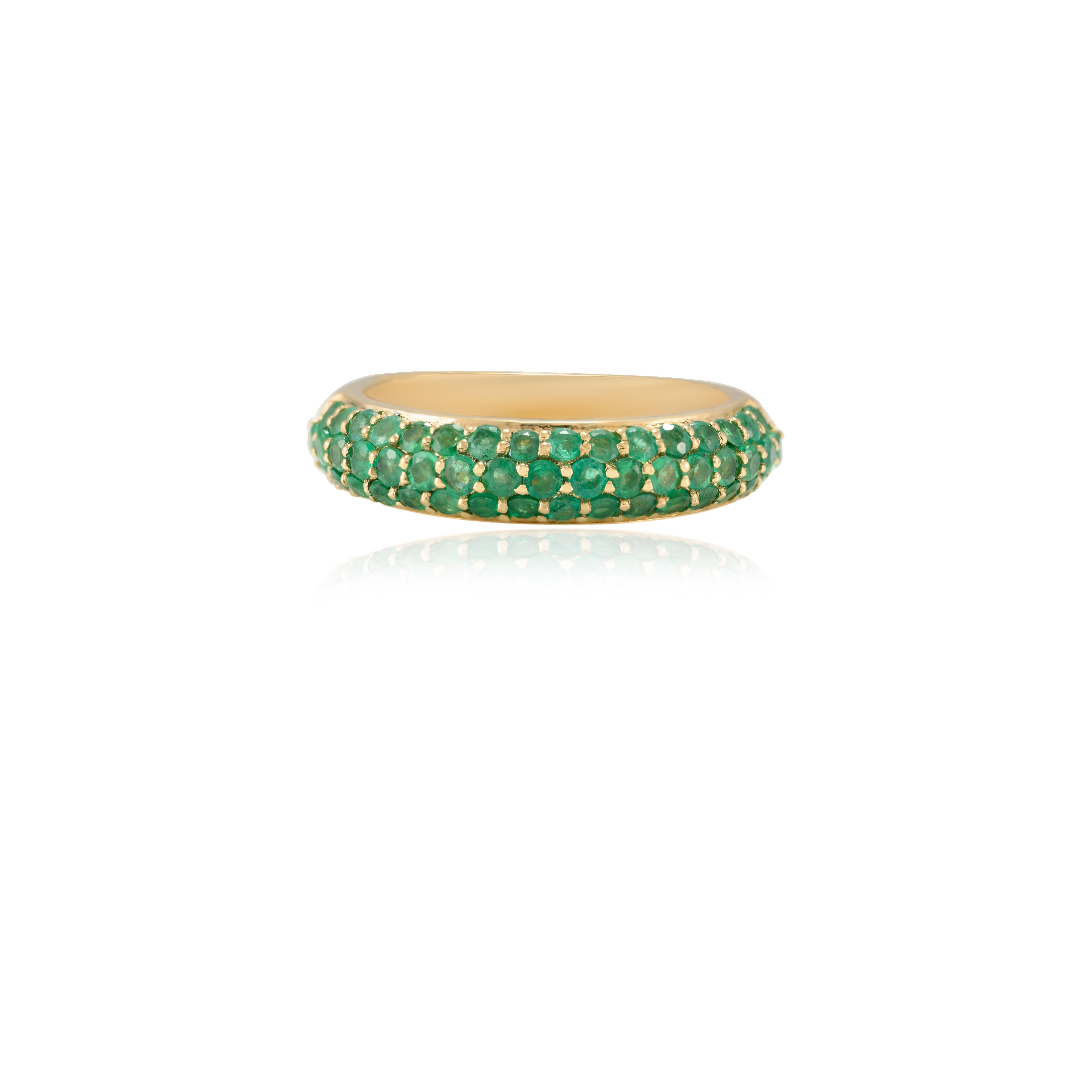 For Sale:  Natural Round Emerald Half Eternity Band Ring Studded in 18k Solid Yellow Gold 5