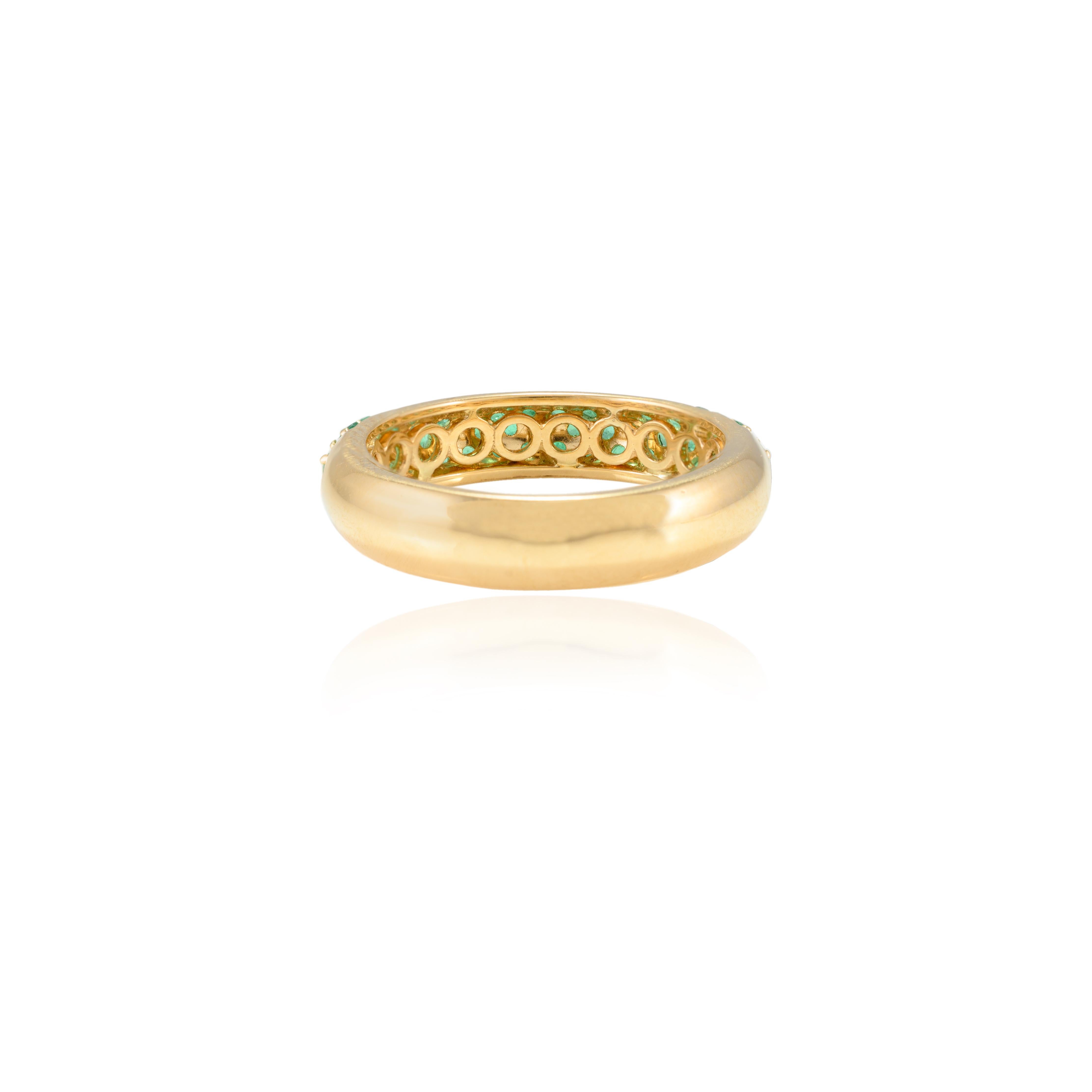 For Sale:  Natural Round Emerald Half Eternity Band Ring Studded in 18k Solid Yellow Gold 9
