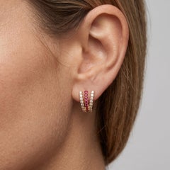 Triple Row 14K (or 18k upon request) Yellow Gold Ruby Diamond Huggie Earrings
