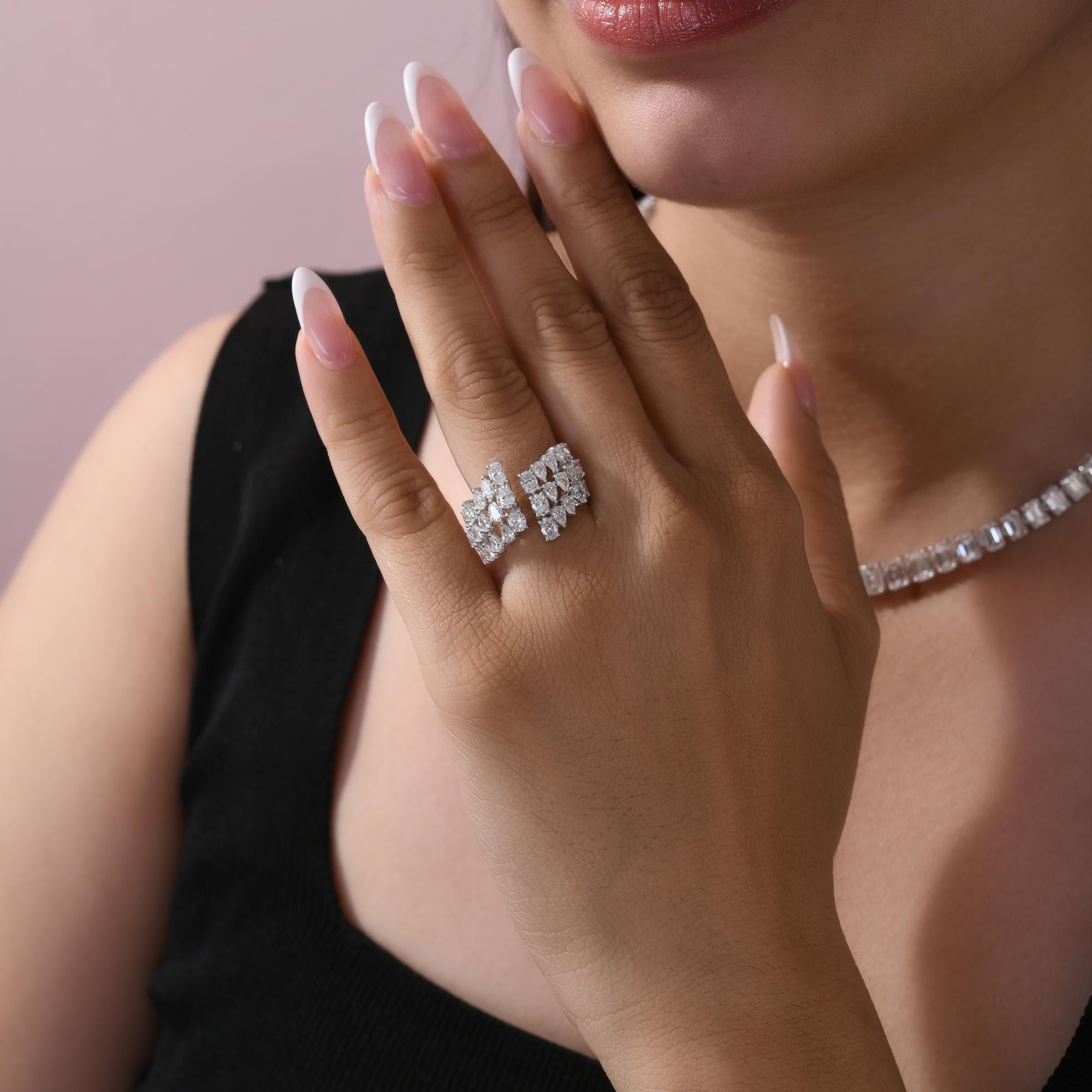 For Sale:  Triple Row 2.08Ct SI/H Multi Shape Diamond Cluster Open Ring 14K White Gold 2