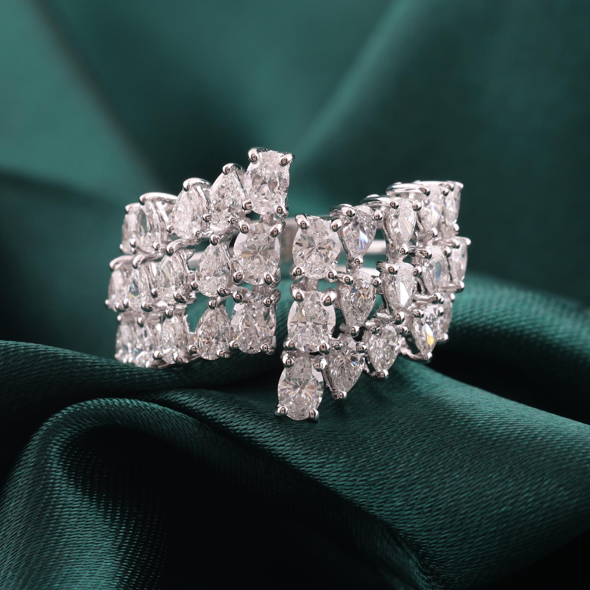 For Sale:  Triple Row 2.08Ct SI/H Multi Shape Diamond Cluster Open Ring 14K White Gold 3