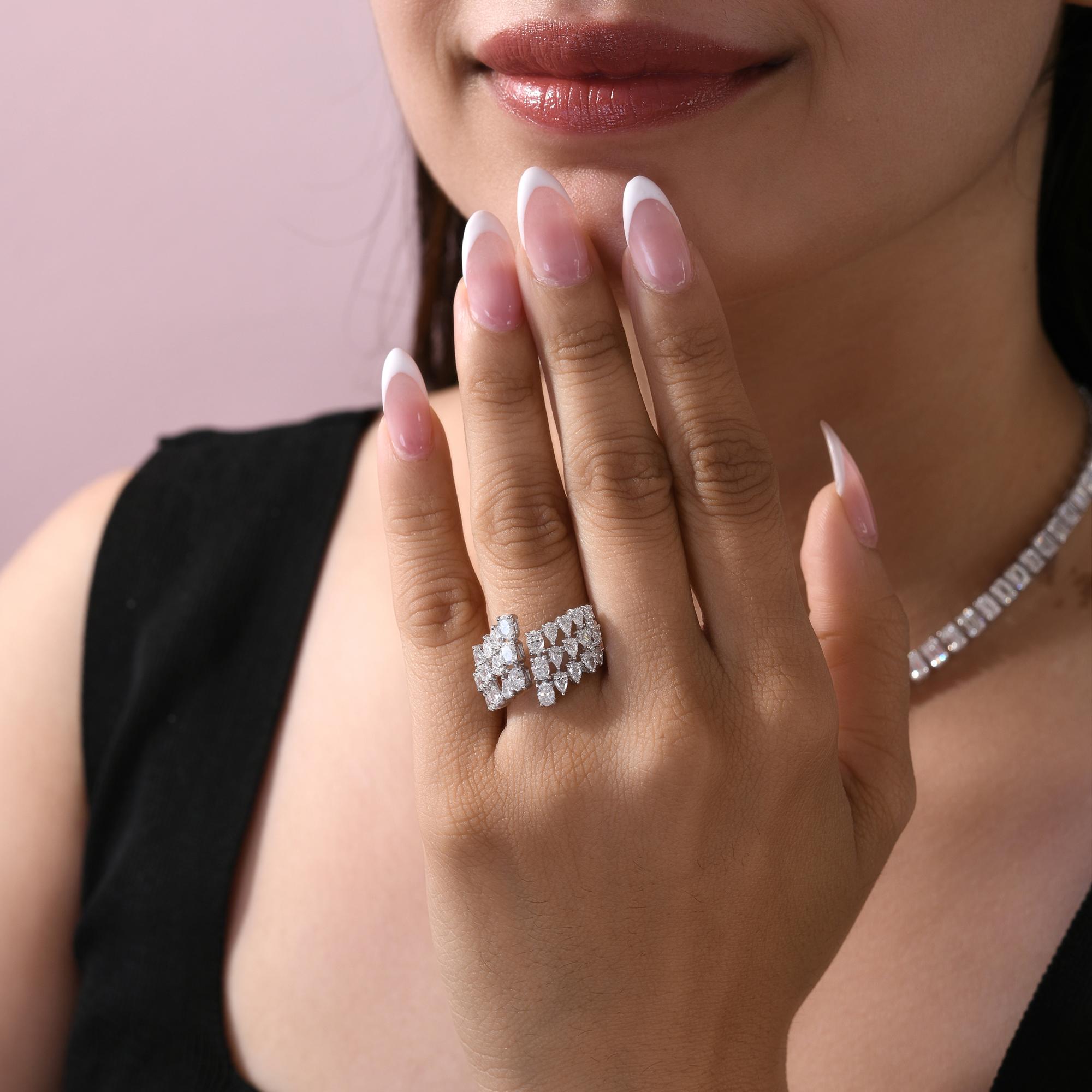 For Sale:  Triple Row 2.08Ct SI/H Multi Shape Diamond Cluster Open Ring 14K White Gold 5