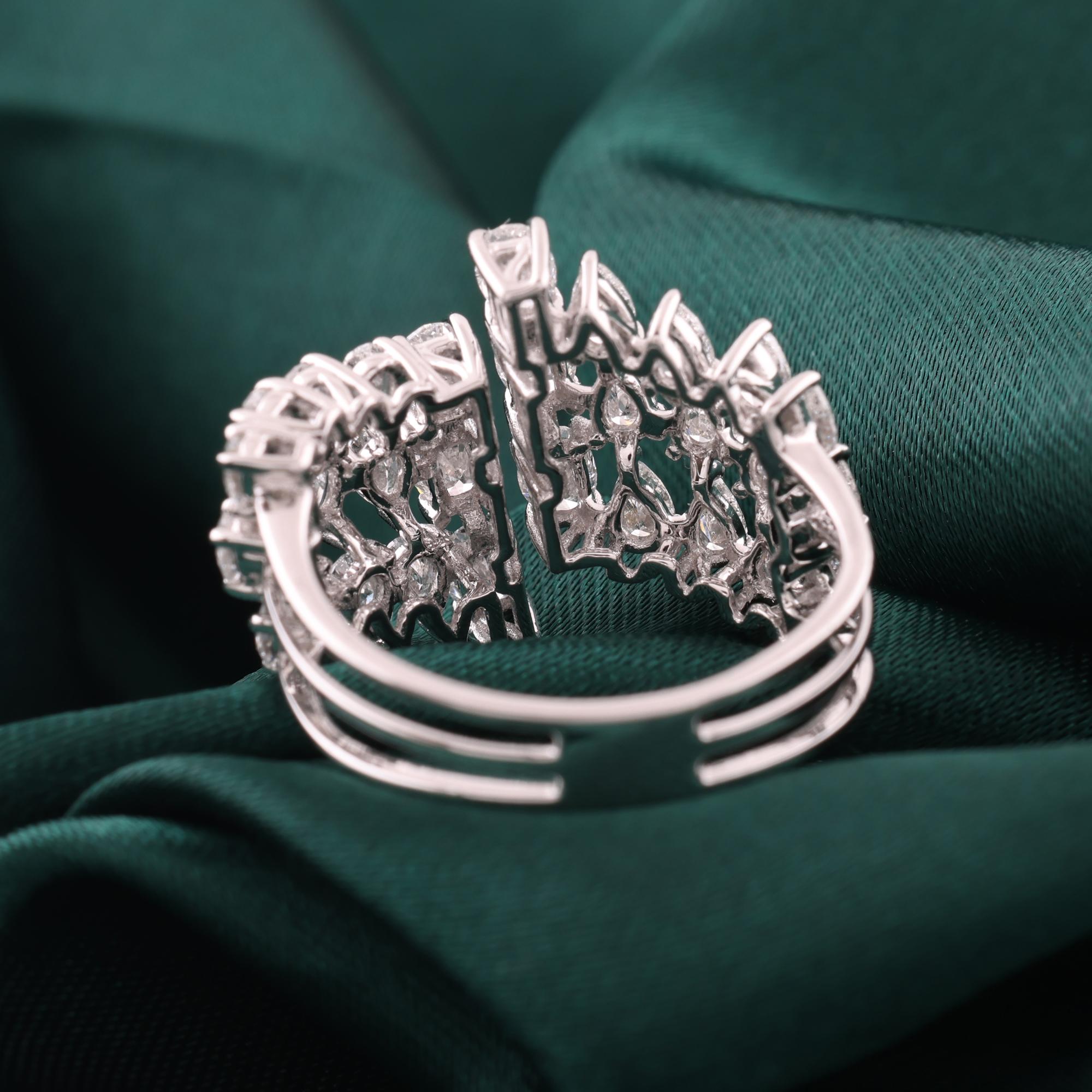 For Sale:  Triple Row 2.08Ct SI/H Multi Shape Diamond Cluster Open Ring 14K White Gold 6