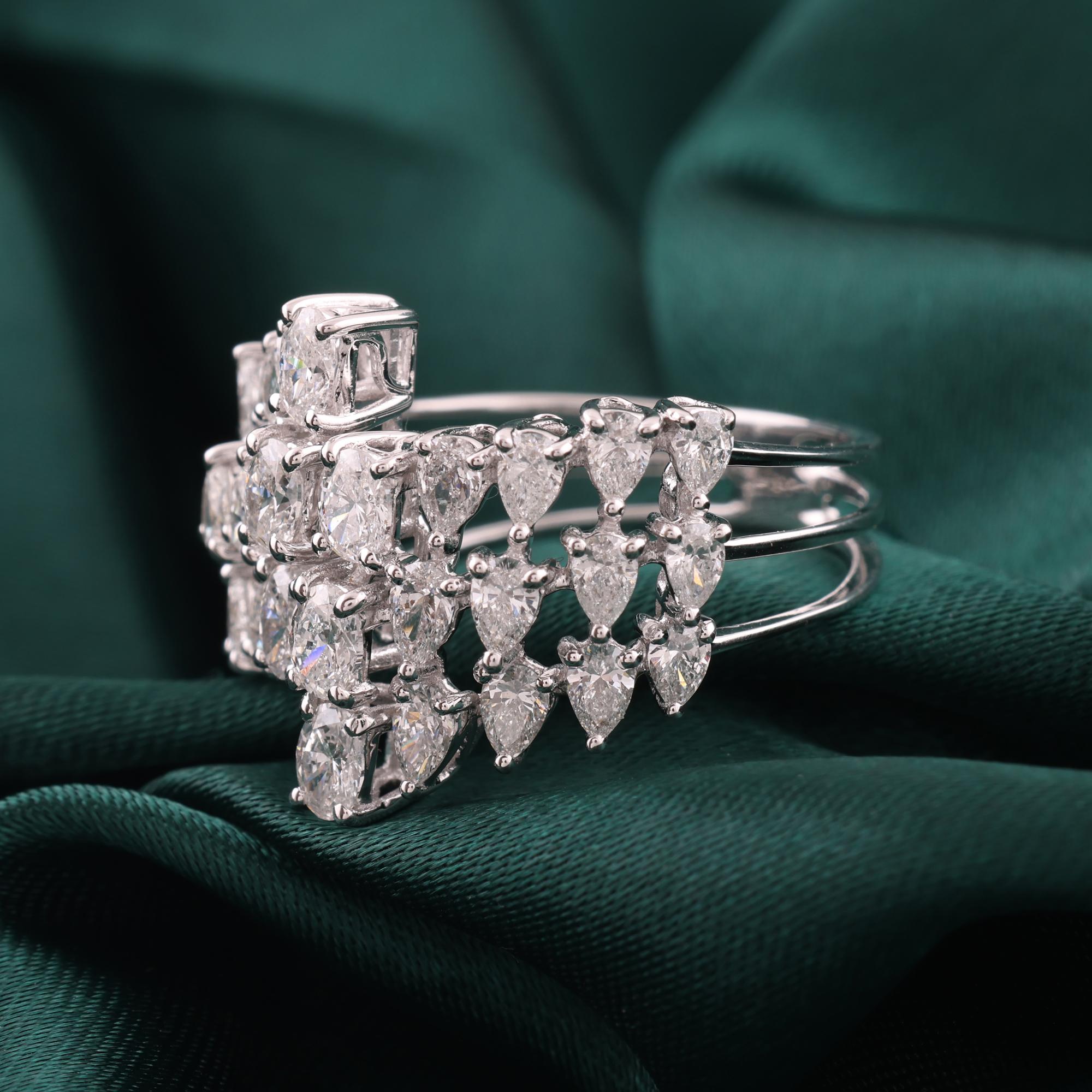 For Sale:  Triple Row 2.08Ct SI/H Multi Shape Diamond Cluster Open Ring 14K White Gold 7