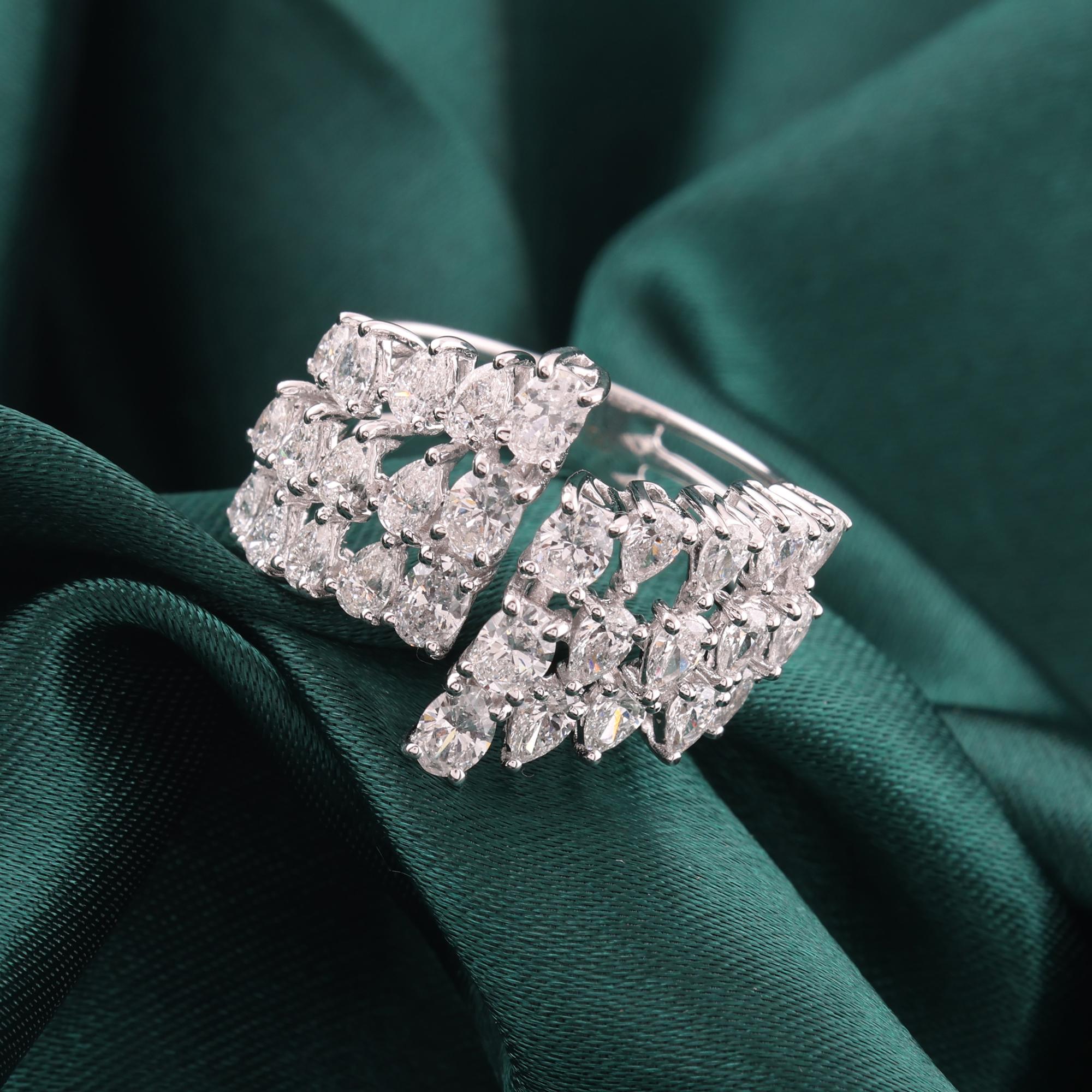 For Sale:  Triple Row 2.08Ct SI/H Multi Shape Diamond Cluster Open Ring 14K White Gold 8