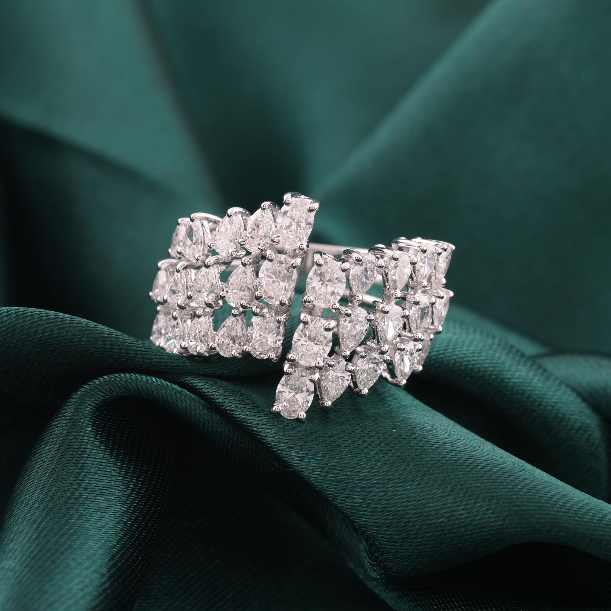 For Sale:  Triple Row 2.08Ct SI/H Multi Shape Diamond Cluster Open Ring 14K White Gold 9