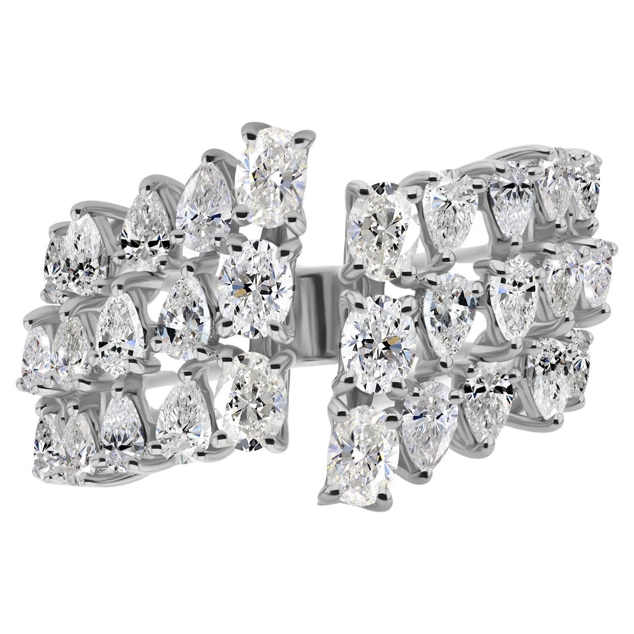Triple Row 2.08Ct SI/H Multi Shape Diamond Cluster Open Ring 18K White Gold