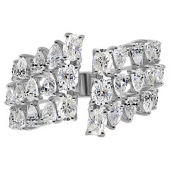 Triple Row 2.08Ct SI/H Multi Shape Diamond Cluster Open Ring 18K White Gold