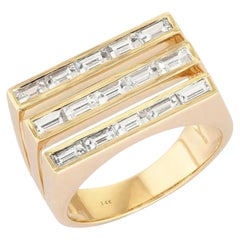 1.43ct Triple Row Baguette Diamond 14K Yellow Gold Signet Ring