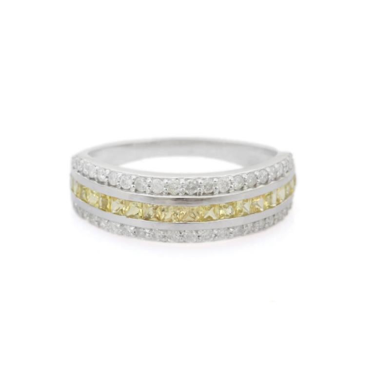 For Sale:  Triple Row Band Ring with Yellow Sapphire and Diamonds in Sterling Silver 3