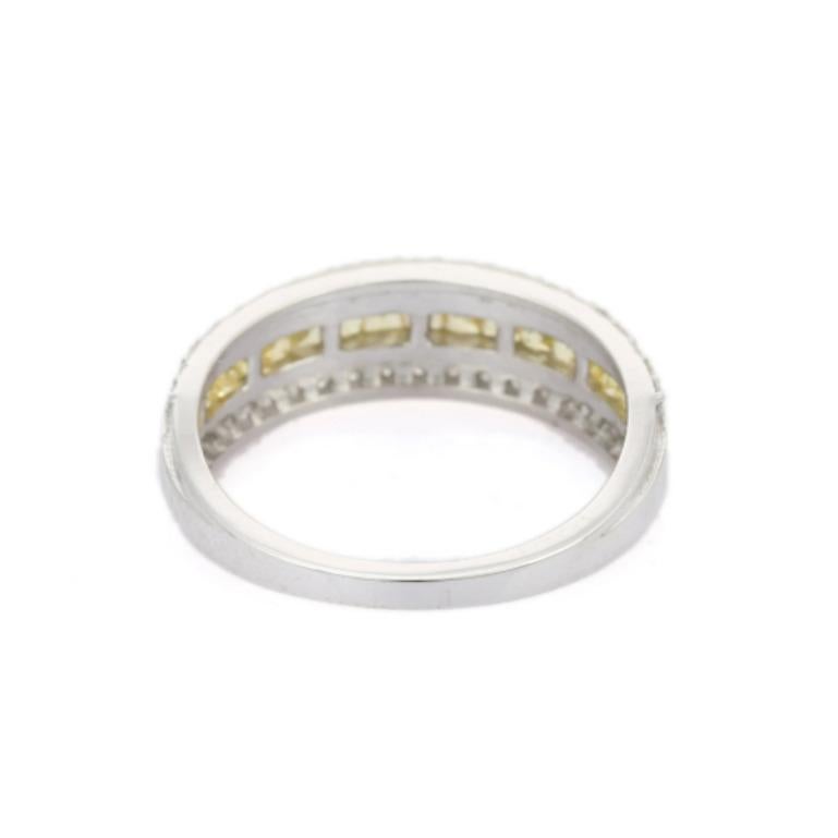 For Sale:  Triple Row Band Ring with Yellow Sapphire and Diamonds in Sterling Silver 5
