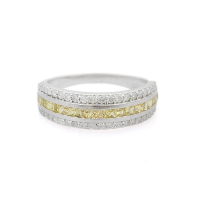 For Sale:  Triple Row Band Ring Yellow Sapphire and Diamonds in 925 Sterling Silver for Her 6