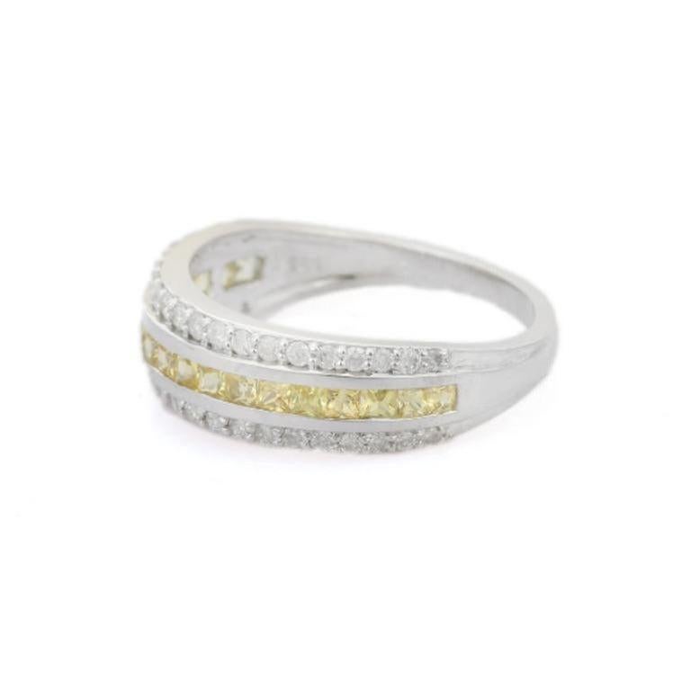For Sale:  Triple Row Band Ring Yellow Sapphire and Diamonds in 925 Sterling Silver for Her 9
