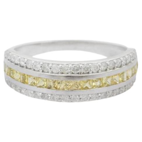 Triple Row Band Ring Yellow Sapphire and Diamonds in 925 Sterling Silver for Her