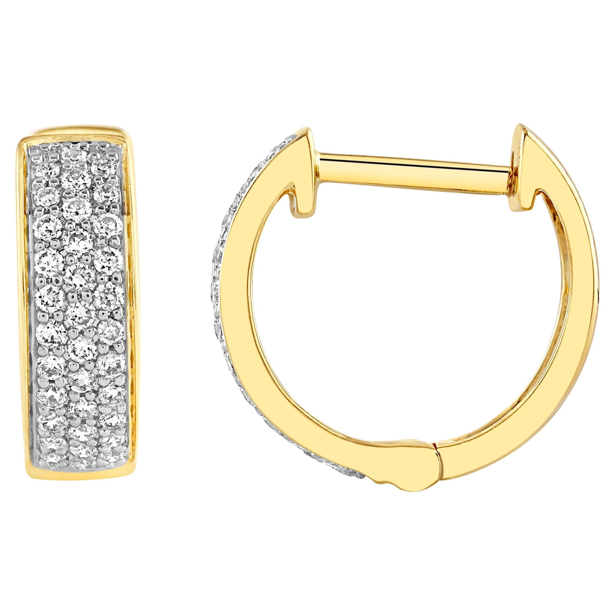 Triple Row Diamond and Gold Huggie Earrings For Sale
