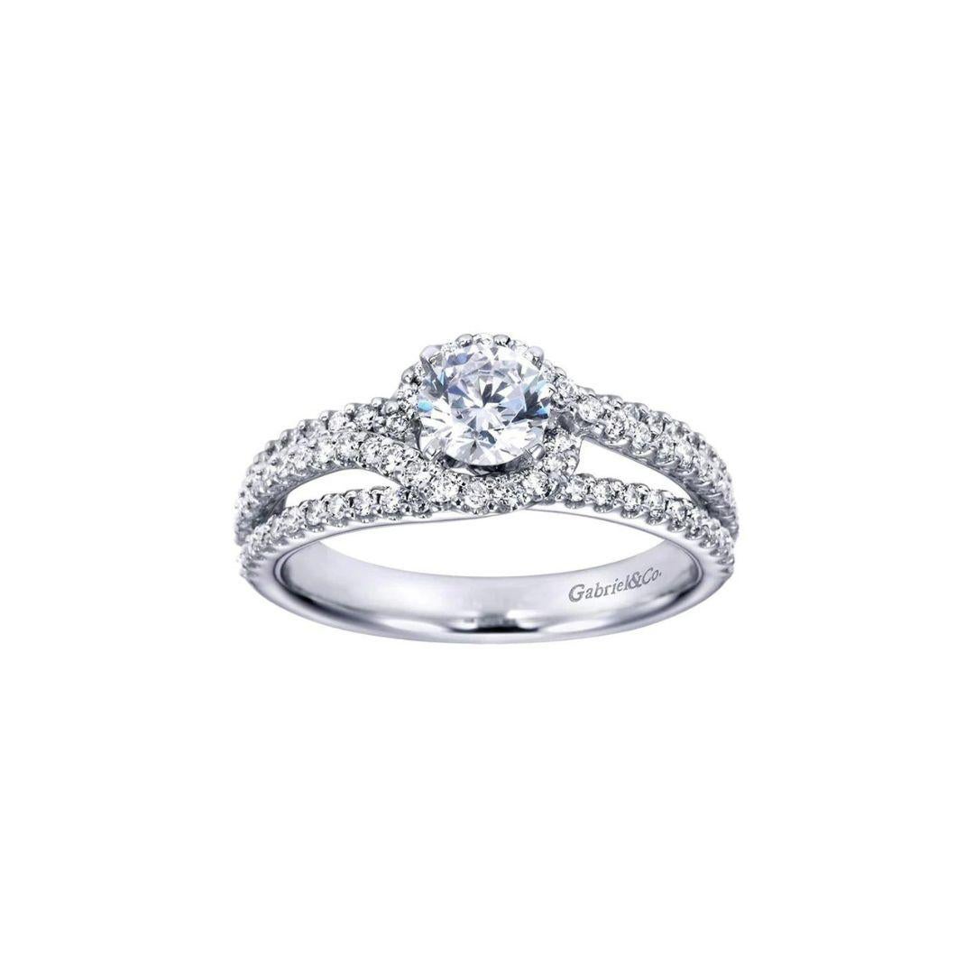 Triple Row Diamond Halo Engagement Ring﻿. Three rows of pave set diamonds create a luxurious, open space look. Center diamond is included, 0.45 ct weight, J color, SI2 clarity. Side diamonds weigh 0.50 ctw, H color, SI clarity. 