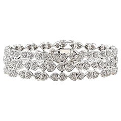 Vintage Triple Row Diamond Heart Bracelet in White Gold