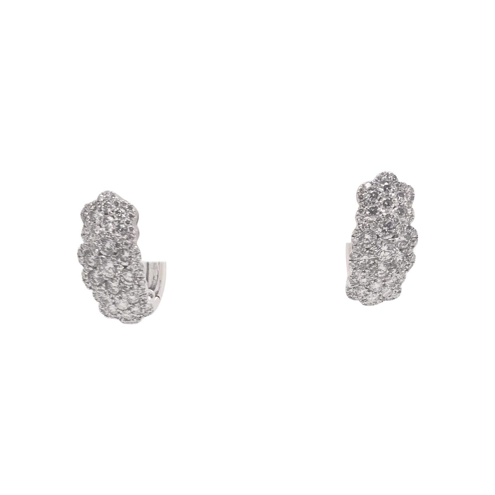 Triple Row Diamond Hoop Earrings 2.35 Carat 18 Karat White Gold For Sale