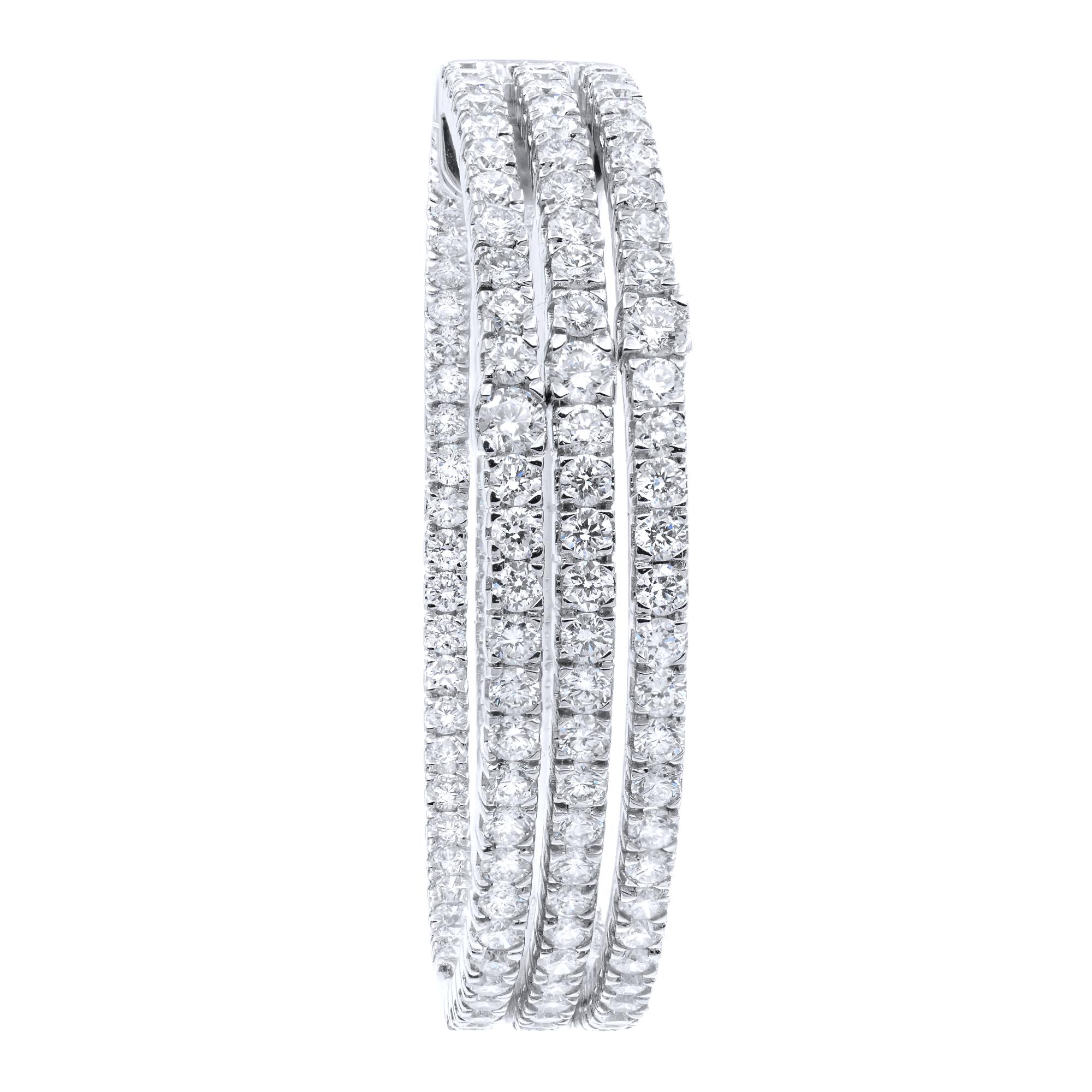 Women's Triple Row Diamond Hoop Earrings 8.33 Carat in 18 Karat White Gold