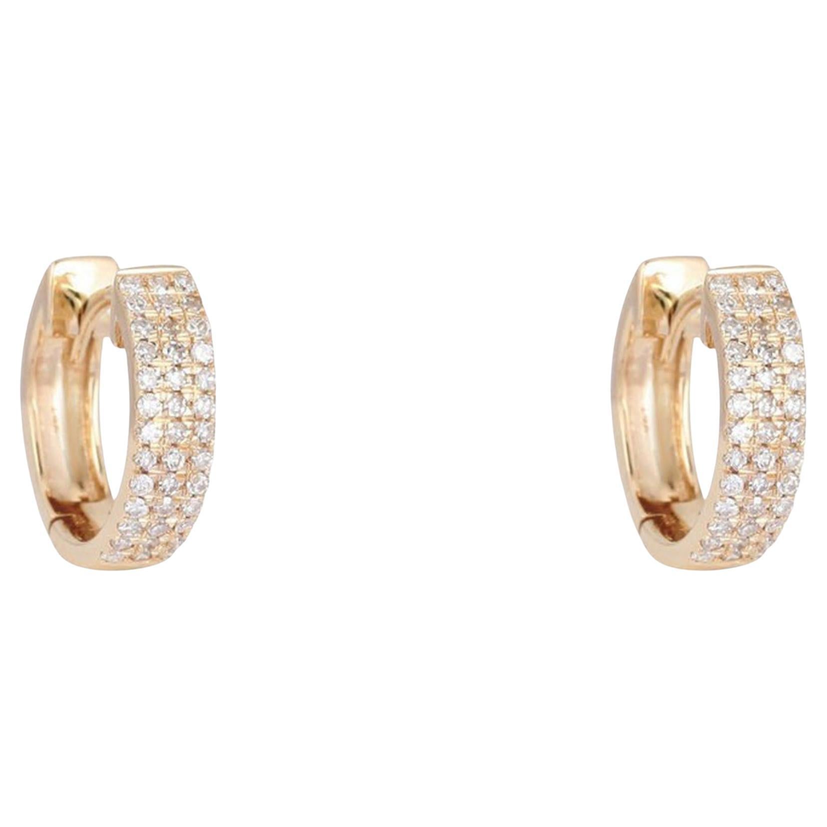 Triple Row Diamond Pavé (or 18k upon request) 14K Yellow Gold Huggie Earrings