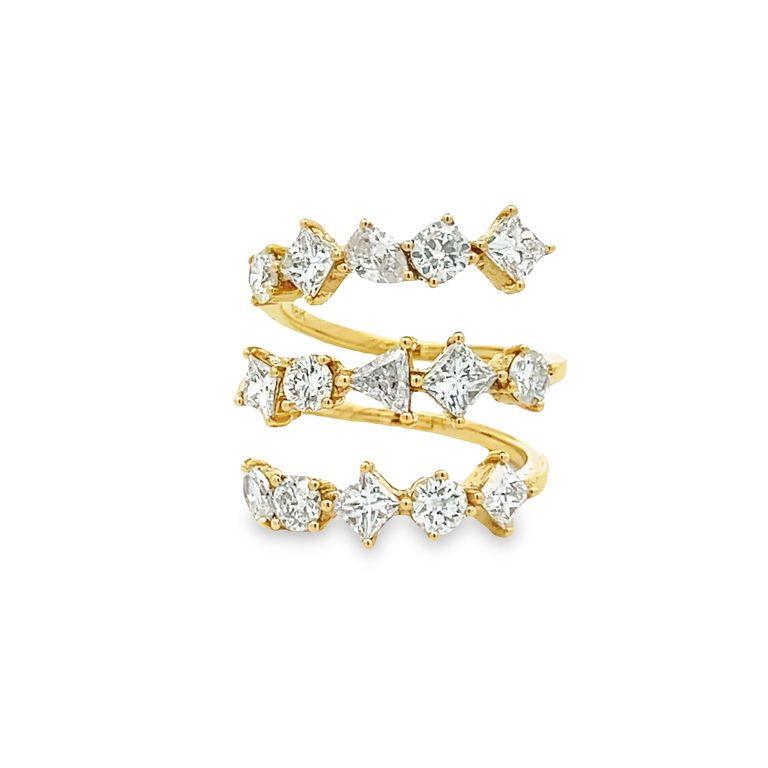 Modern Triple Row Fancy Diamond Ring Mix Shape 2.94 CT G / SI1-VS In 18K Yellow Gold  For Sale