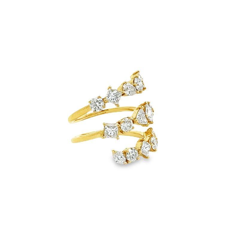 Mixed Cut Triple Row Fancy Diamond Ring Mix Shape 2.94 CT G / SI1-VS In 18K Yellow Gold  For Sale