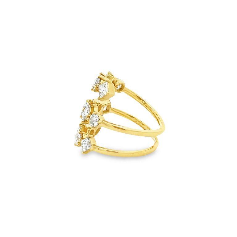 Women's Triple Row Fancy Diamond Ring Mix Shape 2.94 CT G / SI1-VS In 18K Yellow Gold  For Sale