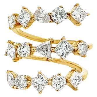 Triple Row Fancy Diamond Ring Mix Shape 2.94 CT G / SI1-VS In 18K Yellow Gold  For Sale