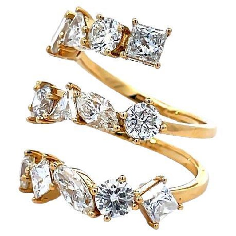 Triple Row Fancy Diamond Ring Mix Shape 4.34 Carat G SI1-VS For Sale at ...