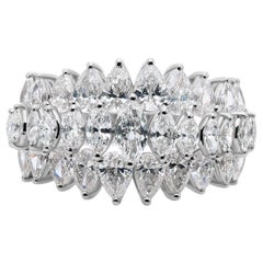 Triple Row Marquise and Pear Diamond Wide Band Statement Ring 14K White Gold