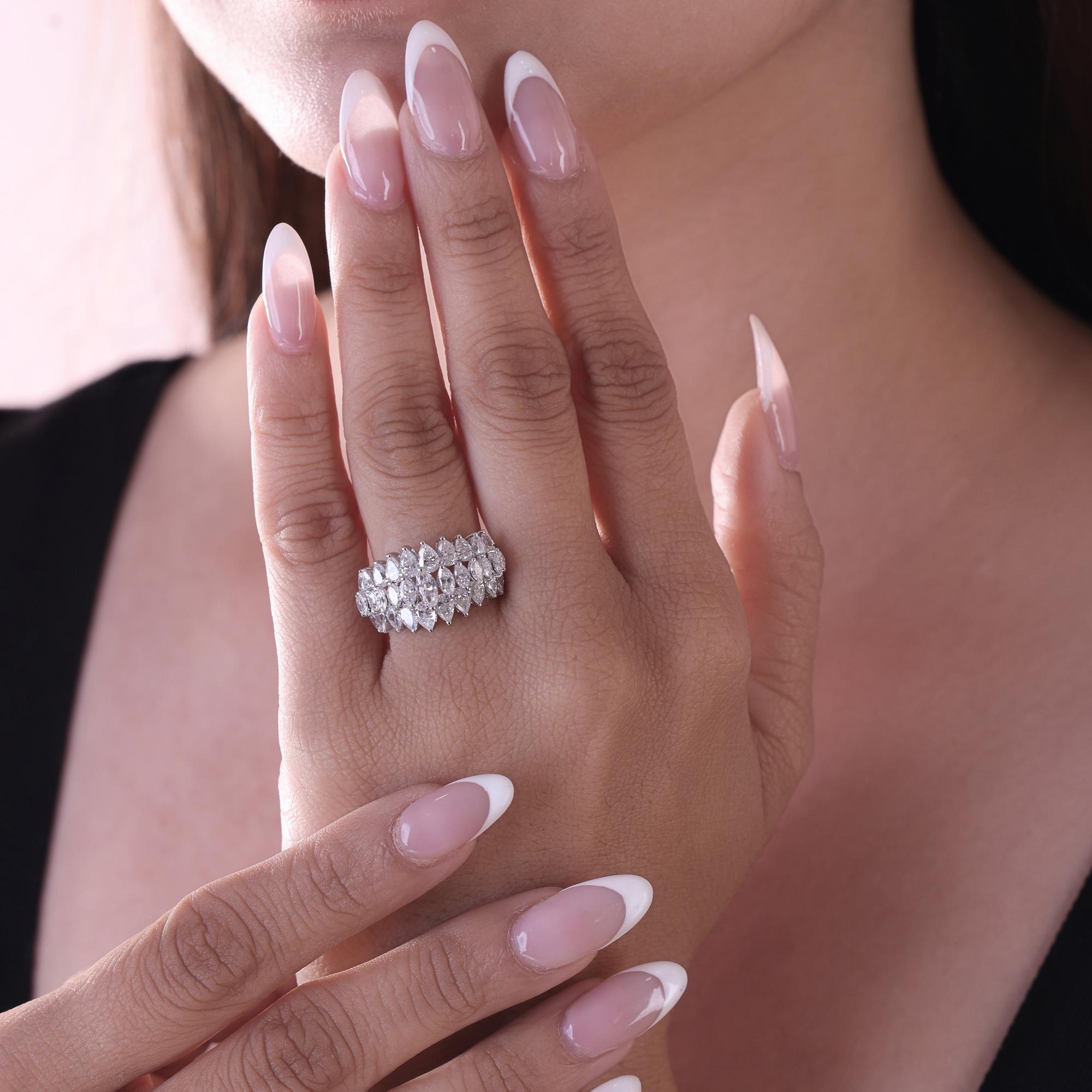 in vendita:  Anello a fascia larga con diamanti Marquise e Pear a tre file in oro bianco 18 carati 2