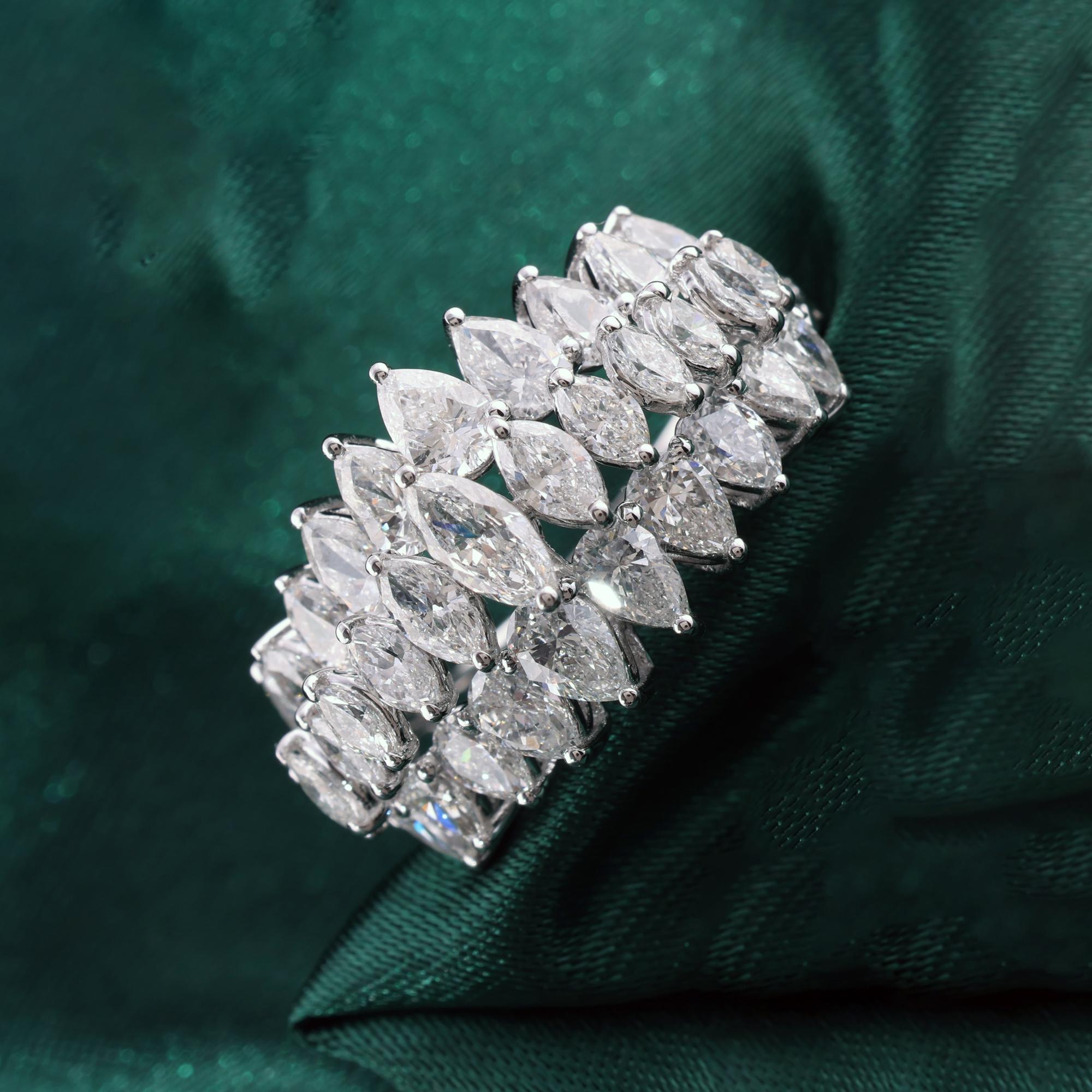 in vendita:  Anello a fascia larga con diamanti Marquise e Pear a tre file in oro bianco 18 carati 5