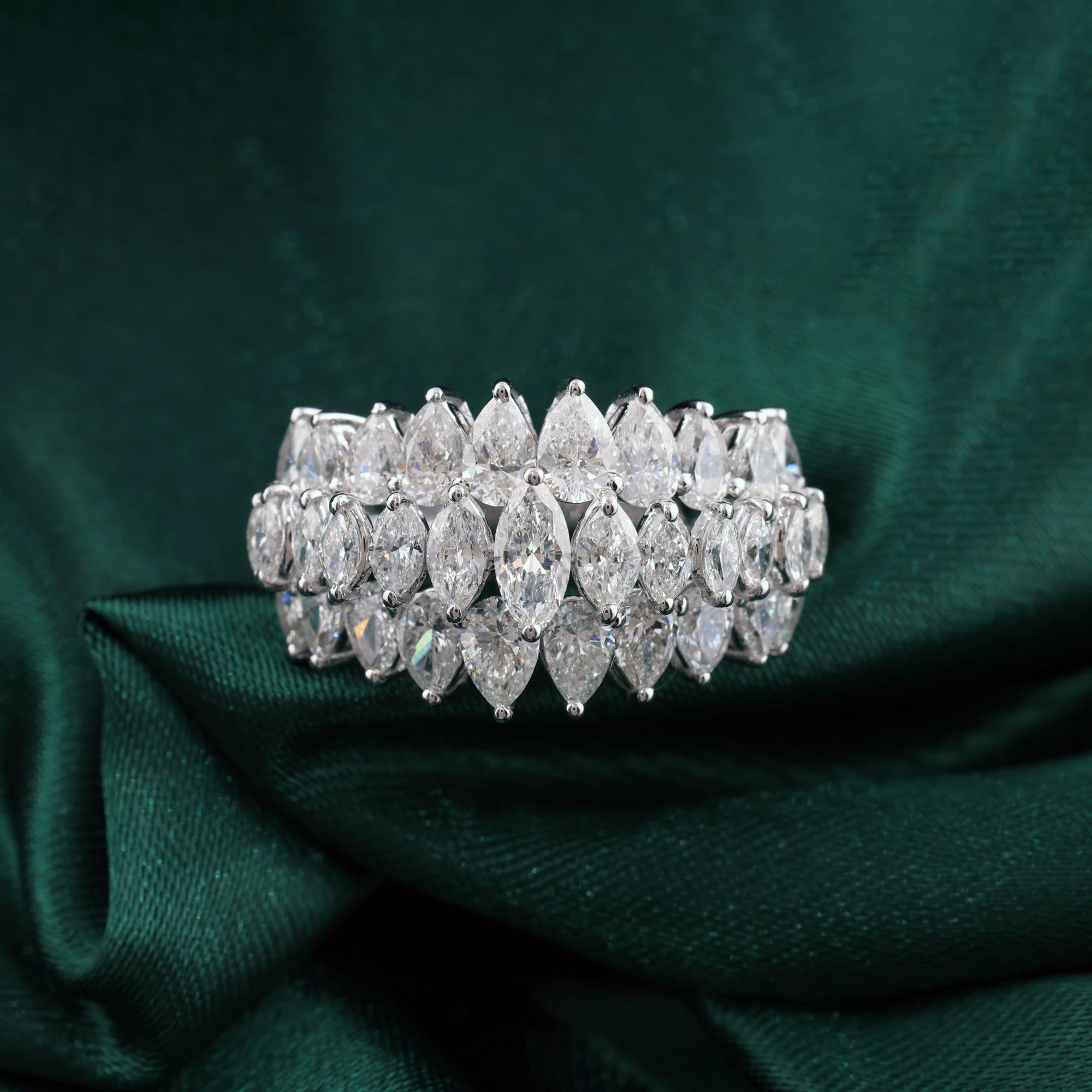 in vendita:  Anello a fascia larga con diamanti Marquise e Pear a tre file in oro bianco 18 carati 6