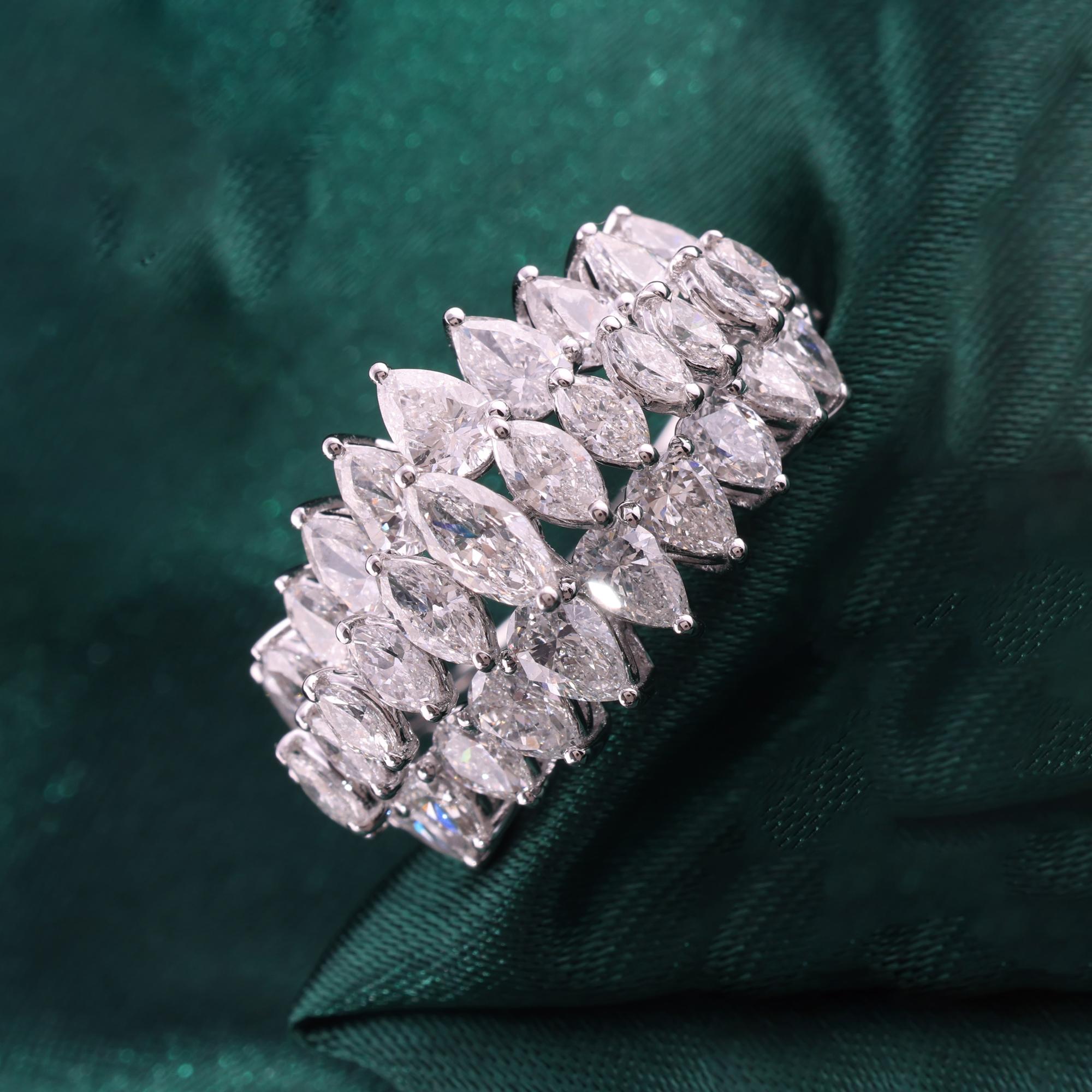 in vendita:  Anello a fascia larga con diamanti Marquise e Pear a tre file in oro bianco 18 carati 7