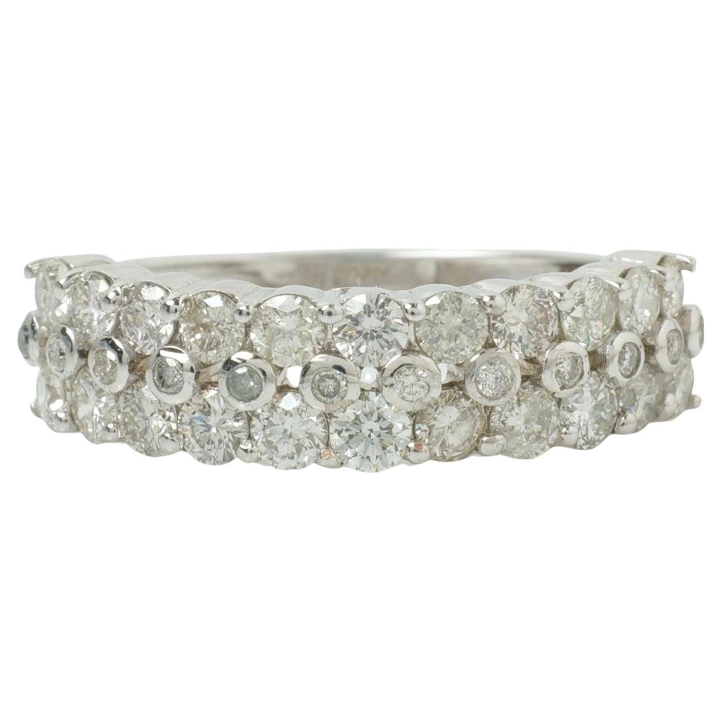 Triple Row Natural Diamond Ring in 14K Solid Gold (Certified)