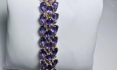 Triple - Row Natural Pear Shape Amethyst Tennis Bracelet