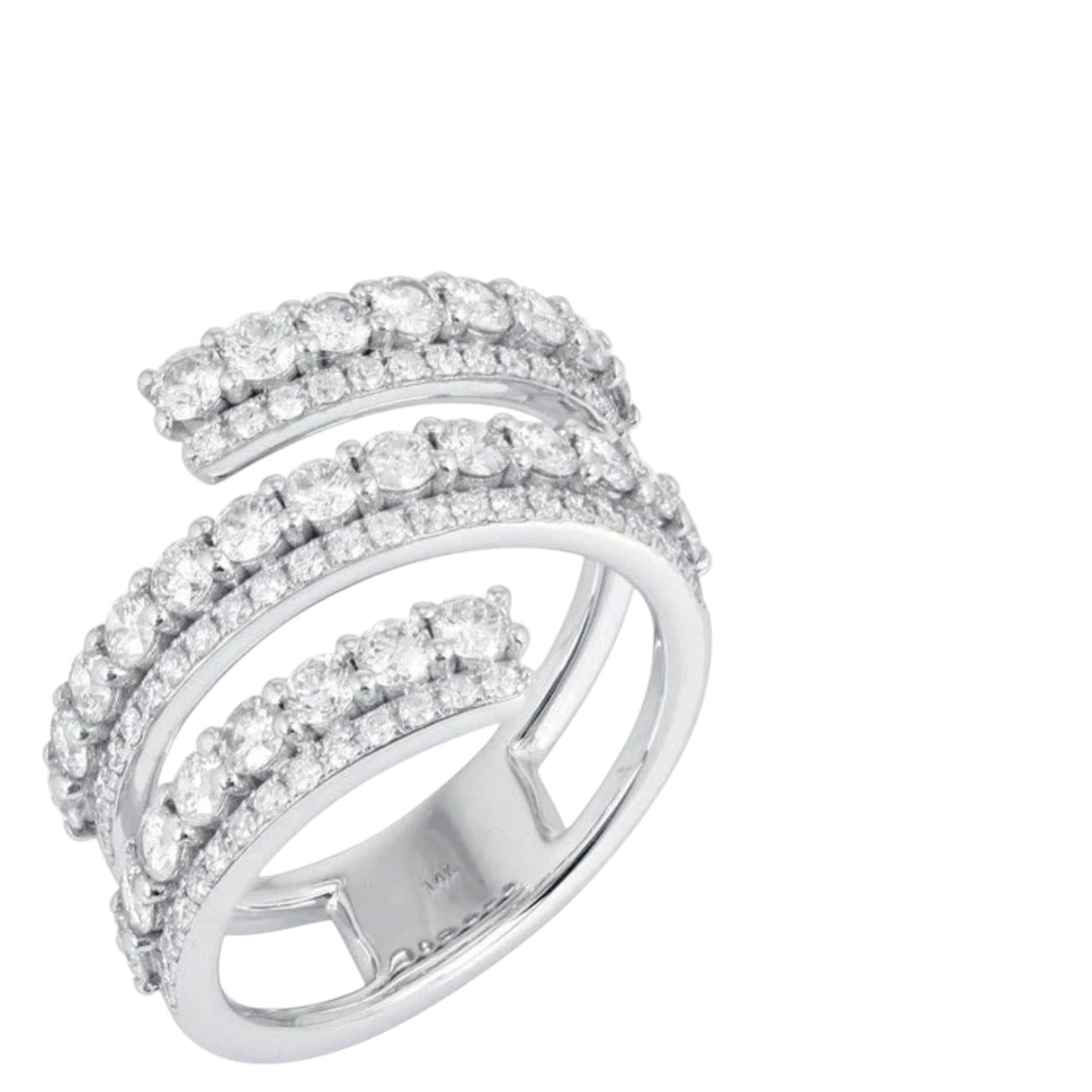2.28ct Pave Diamond 14K White Gold Triple Row Open Band Ring