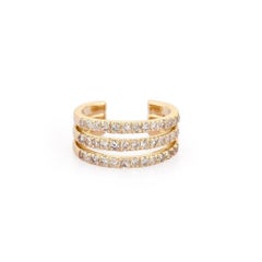 Triple Row Pave 14K (or 18k upon request) Yellow Gold Diamond Ear Cuff Earrings