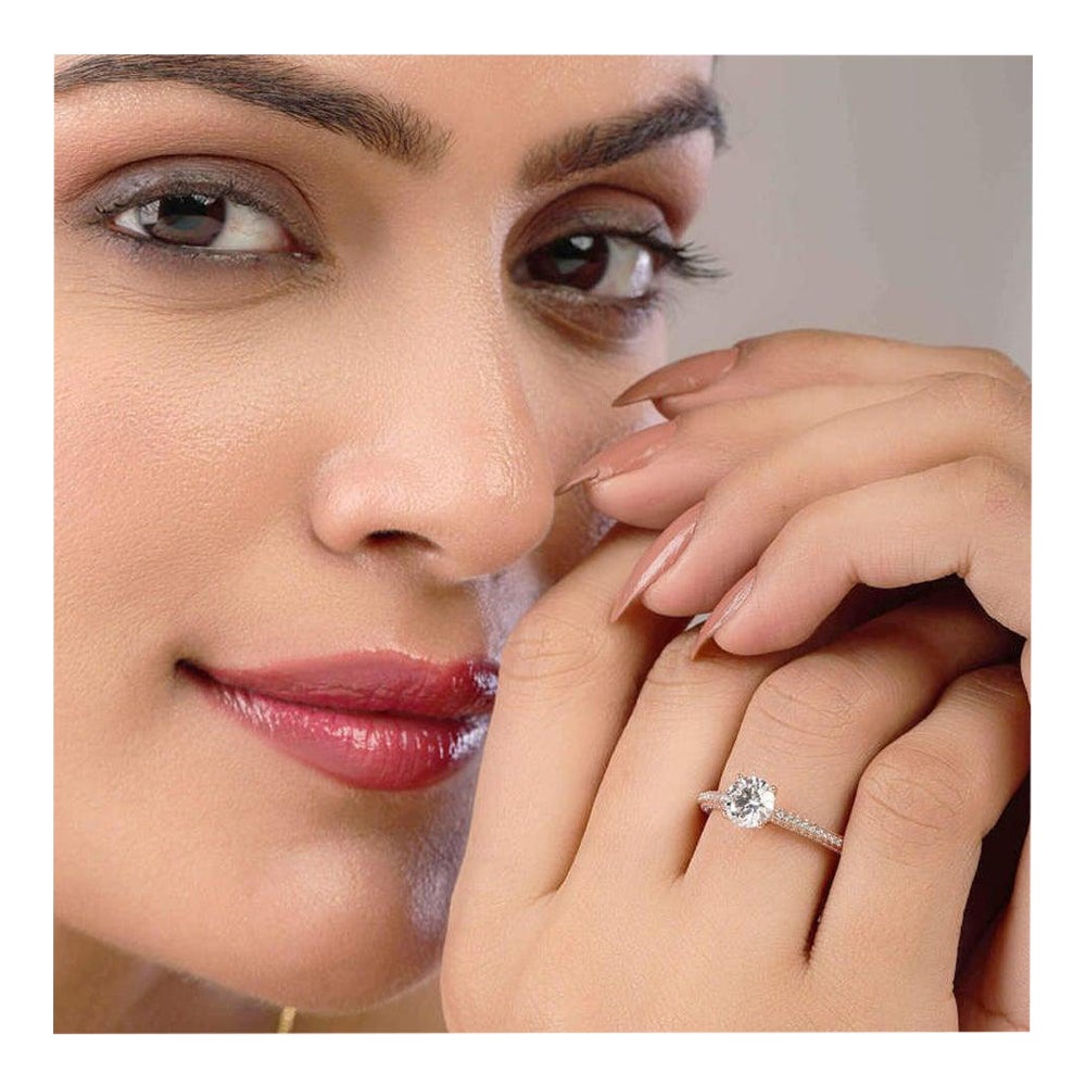 Triple Row Pave Ring Moissanite Ring 925 Sterling Silver Unique Ring For Her.