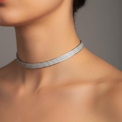 4.50ct Round Diamond Triple Row Pave Necklace in 18K White Gold