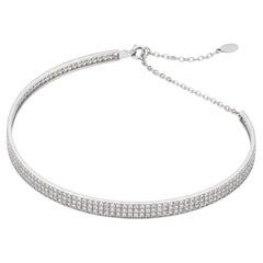 Triple Row Pave Set 18K White Gold Diamond Necklace