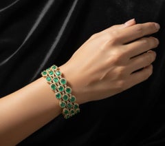 Triple Row Round Cut Emerald Bezel Tennis Bracelet, 18K Gold, 2026