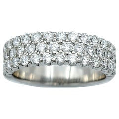 Triple Row Round White Diamond Semi-Eternity Band Ring in 18 Karat White Gold