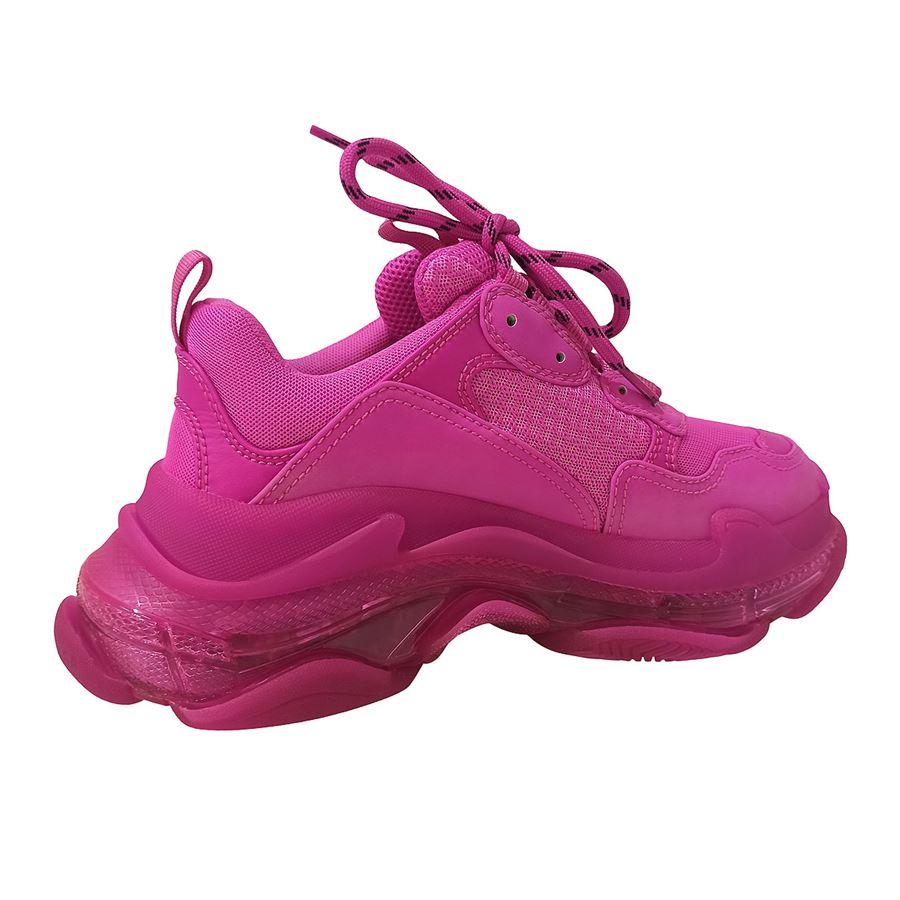 Eco Fluo pink color Complex 3-layered outsole Clear Sole technology TPU injected inside the sole creating an air bubble for more comfort a lighter shoe and a shock absorber effect Embroidered size at the edge of the toe Embroidered logo on the side