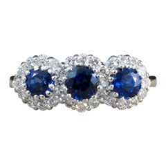Triple Sapphire and Diamond Cluster Ring in 18 Carat White Gold