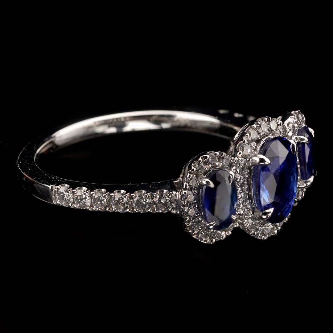 Oval Cut Triple Sapphire and Diamonds Ring For Sale