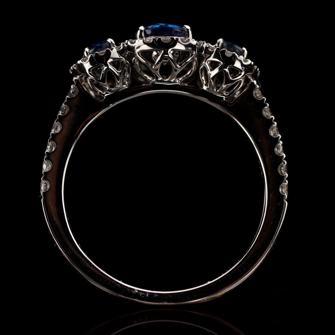 Oval Cut Triple Sapphire and Diamonds Ring For Sale