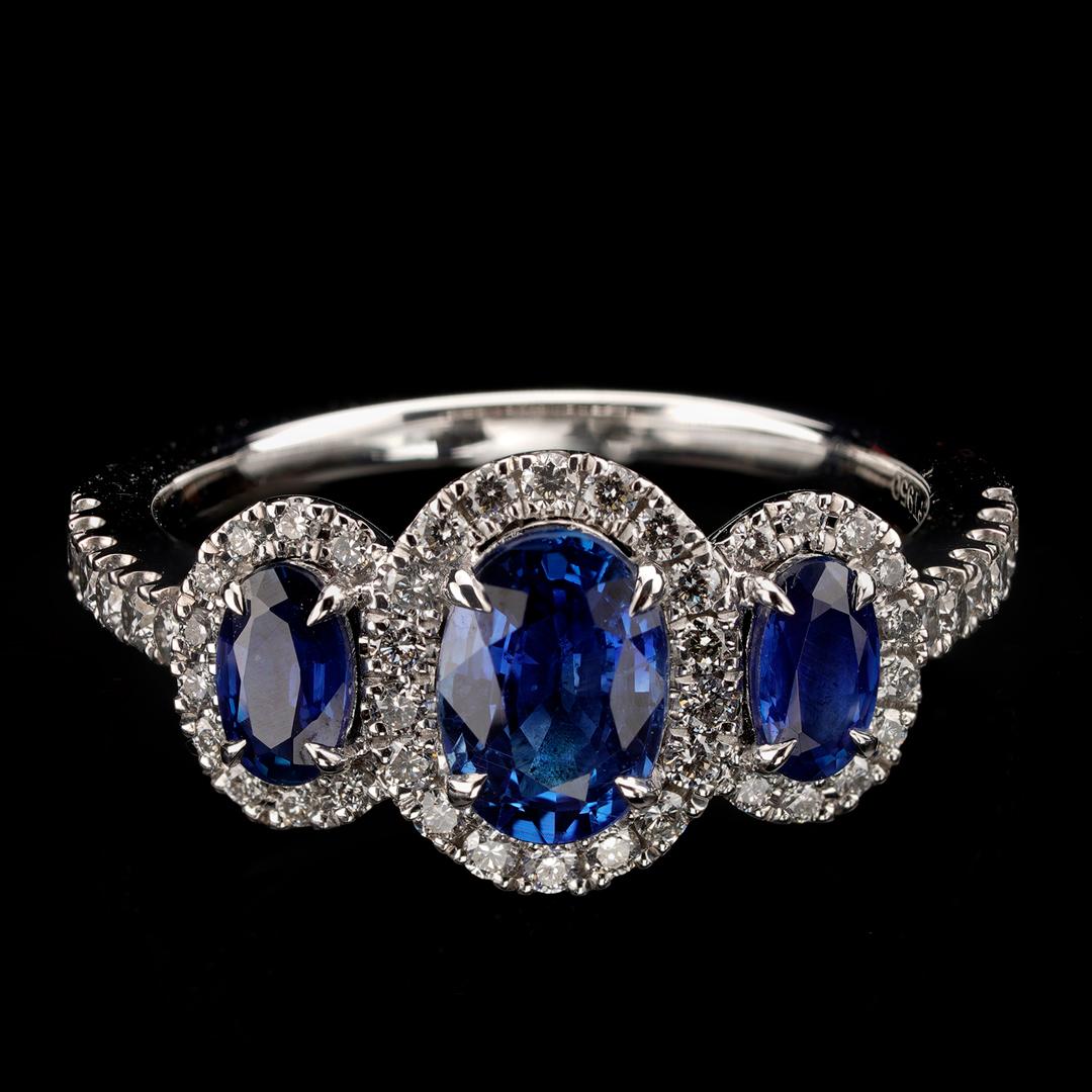 Women's Triple Sapphire and Diamonds Ring For Sale